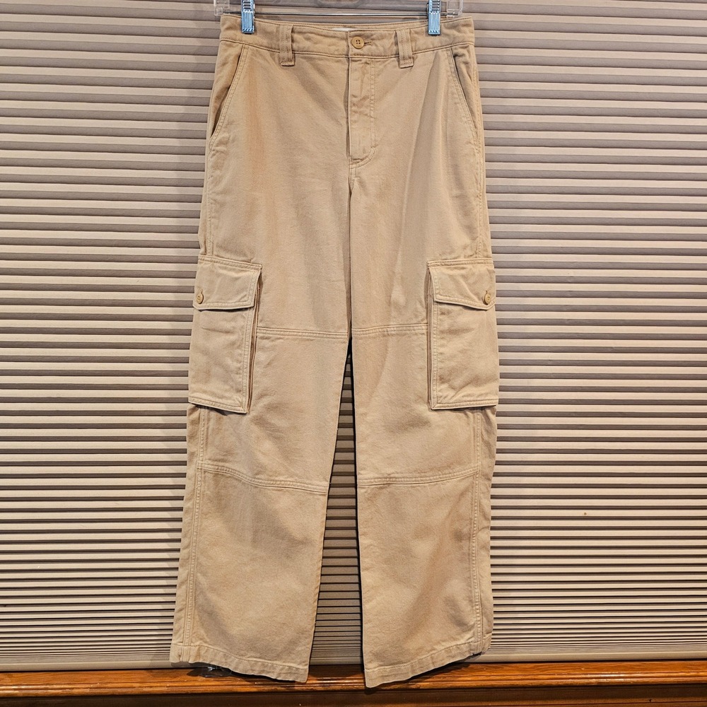 Aritzia TNA Tan Khaki Wide Leg Cargo Pants Size 4 Cotton Twill Utility Trouser